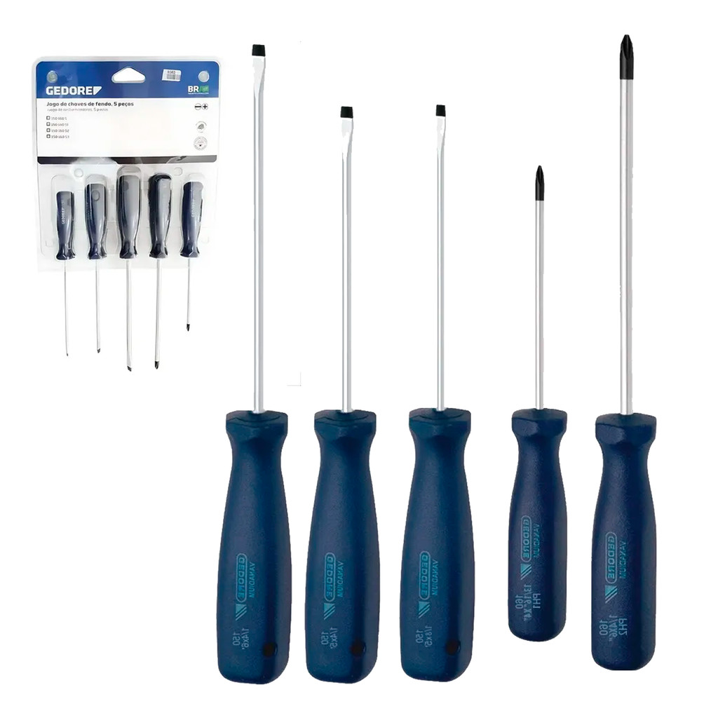 Kit Jogo Chaves Fenda E Philips GEDORE 150-160S Com 5 Peças Alta Qualidade Cromo Vanádio