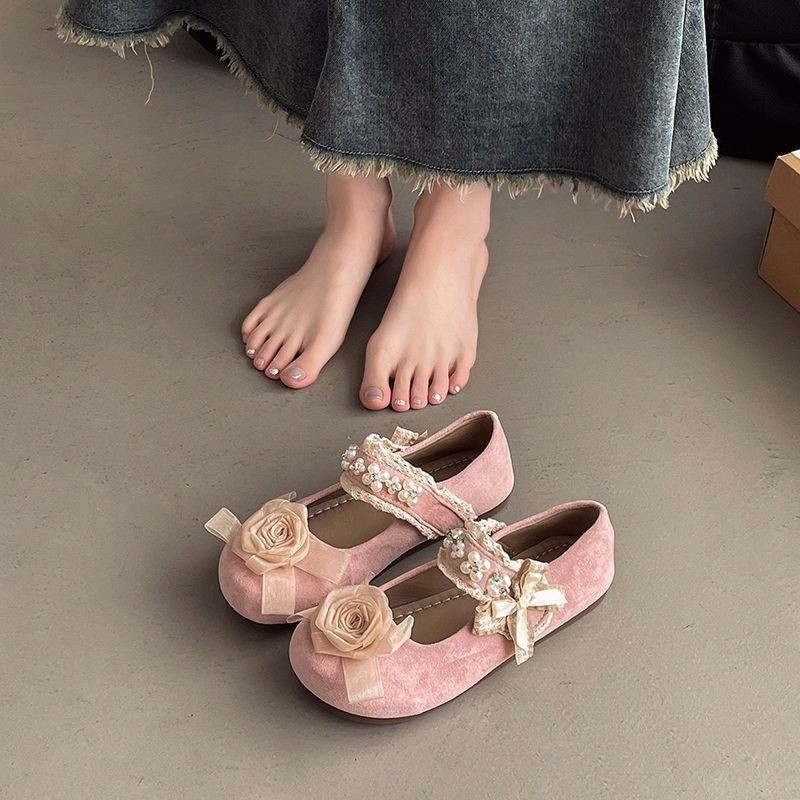 Estilo suave sola macia pérola Mary Jane sapatos femininos primavera verão novo estilo francês Retro combinando saia des