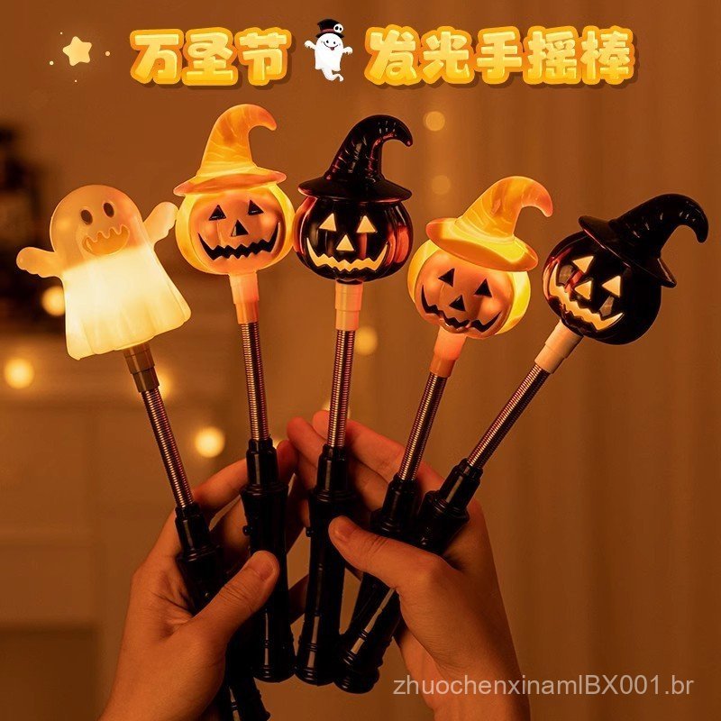 Lanterna de abóbora decorativa de Halloween, bastão luminoso, presente infantil, acessório, adereço de ambiente, brinque