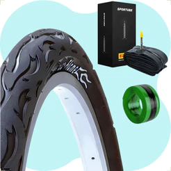 Pneu Bicicleta Kenda Flame Balão Aro 29 x 2.125 Liso Fogo + Camara Pirelli Bico fino + fita antifuro