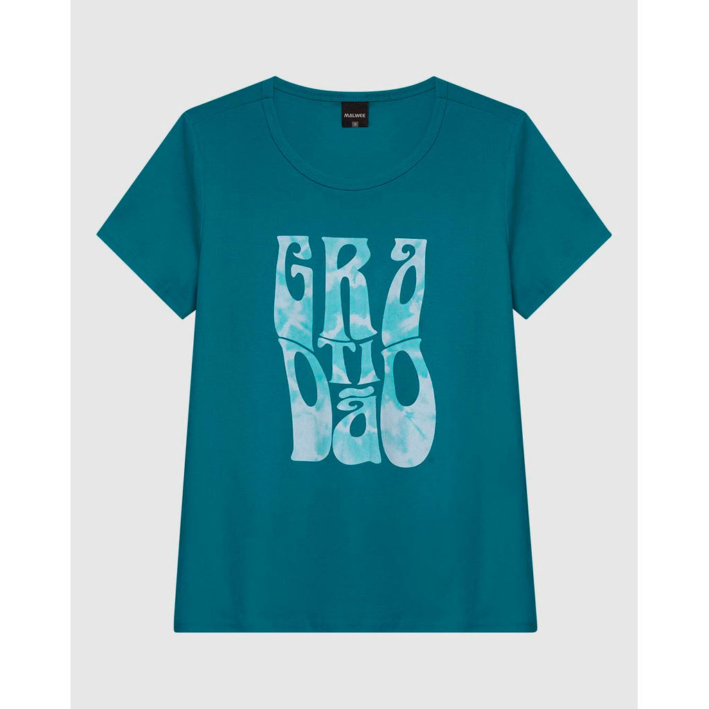 Camiseta Feminina Manga Curta Estampa Frontal Em Malha Algodão