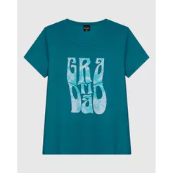 Camiseta Feminina Manga Curta Estampa Frontal Em Malha Algodão