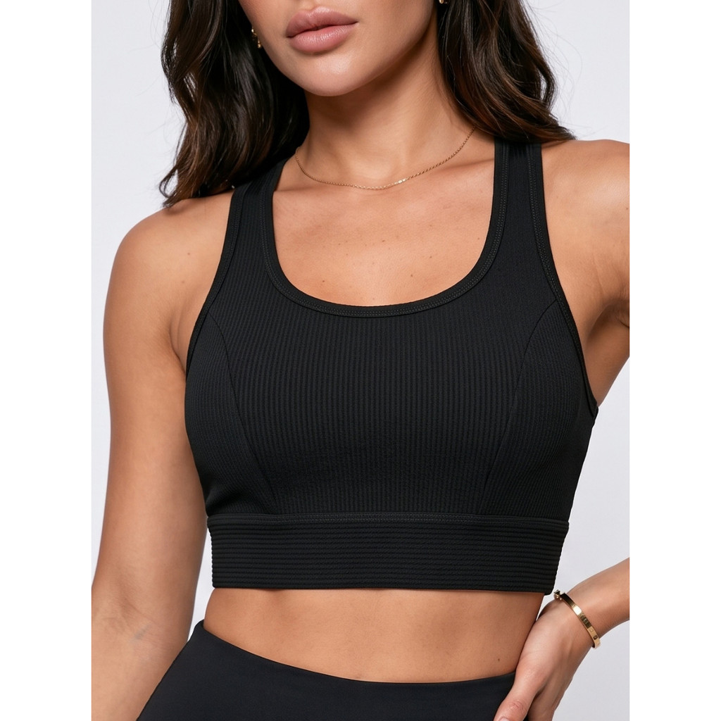Cropped Regata Feminino Canelado Costa Nadador Alça Larga Gola Redonda Academia Tendência Verão