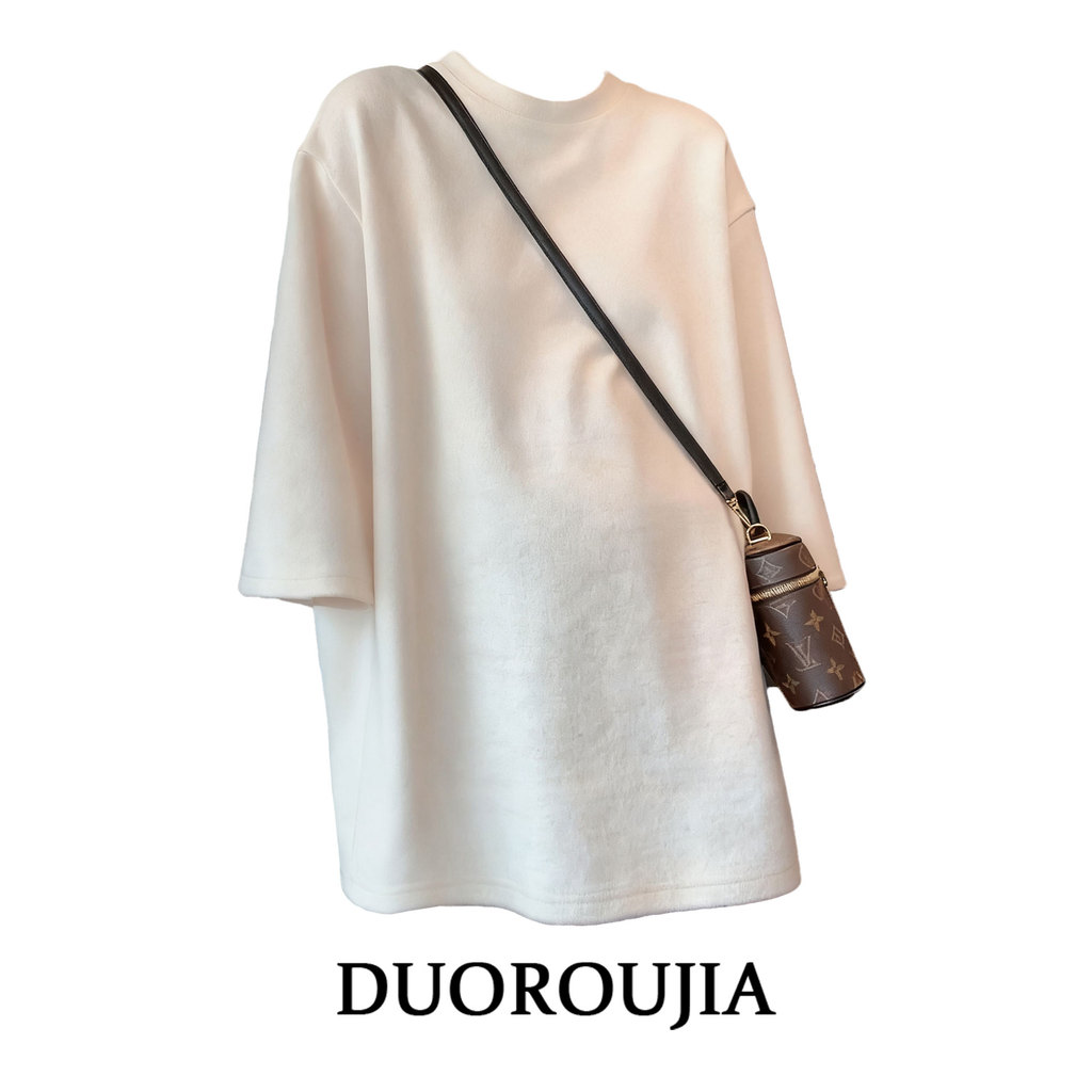 DUOR tamanho grande moda coreana estilo simples manga comprida camiseta feminina outono gordura MM solto estilo preguiço