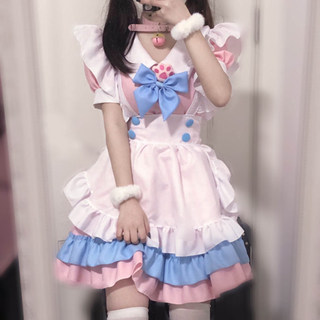 Traje de empregada bidimensional rosa azul pronto estoque uniforme cosplay terno lolita bonito lolita empregada