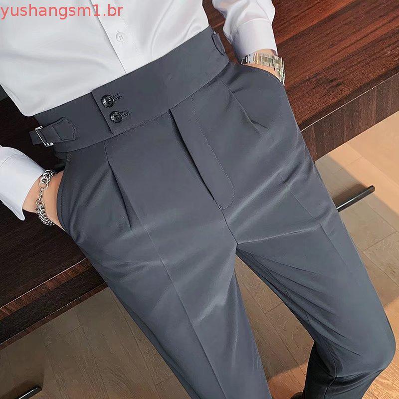 Calça Skin m Fit retrô cintura alta cor sólida calça Casual reta