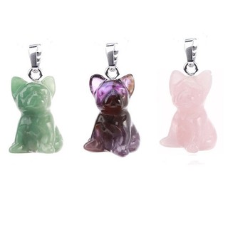 2026 novo estilo pedra Natural cristal animal escultura Semi-gema francês luta cão pingente colar animal escultura ornam
