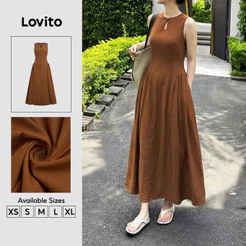 Lovito Vestido Elegante com Recorte Drapeado e Plissado Marrom para mulheres DRB201P1D151