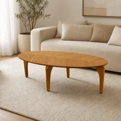 Mesa de Centro Oval Orgânico Pés Madeira Maciça Laminada 100% MDF 100x45cm Canada Marrom Madeira Mel