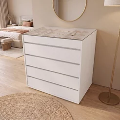 Cômoda 5 Gavetas com Organizador Tampo Vidro Belize Branco Branco