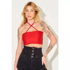 Top Faixa Up Glam Liso Amarração Planet Girls Vermelho Médio
