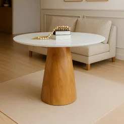 Mesa de Jantar Cone Redonda Vidro Cairo Branco Branco