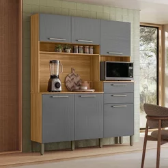 Armário de Cozinha 6 Portas 2 Gavetas Montesa Cinza/Freijó/Gris Freijó/Gris