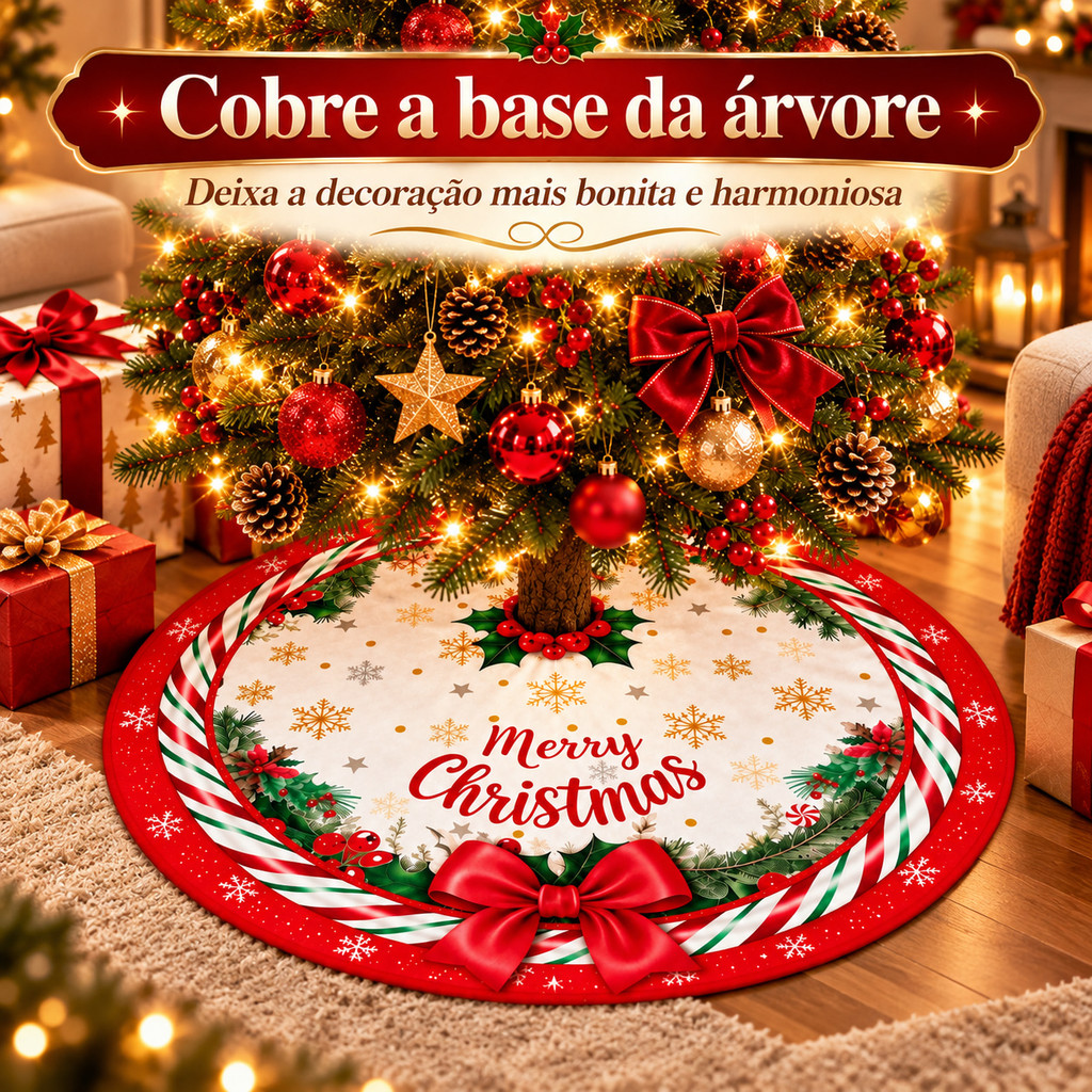 Saia para Árvore de Natal 90cm 120cm Tapete de Pelúcia Vermelho Branco com Laços Merry Christmas Decoração Natalina — imagem 2 de 2