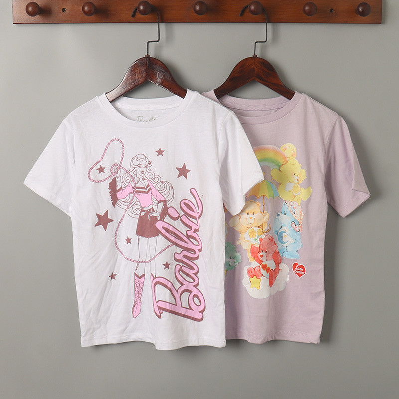 Comércio exterior grande crianças meninas adolescentes em torno do pescoço topo manga curta camiseta macia fina 110-160c