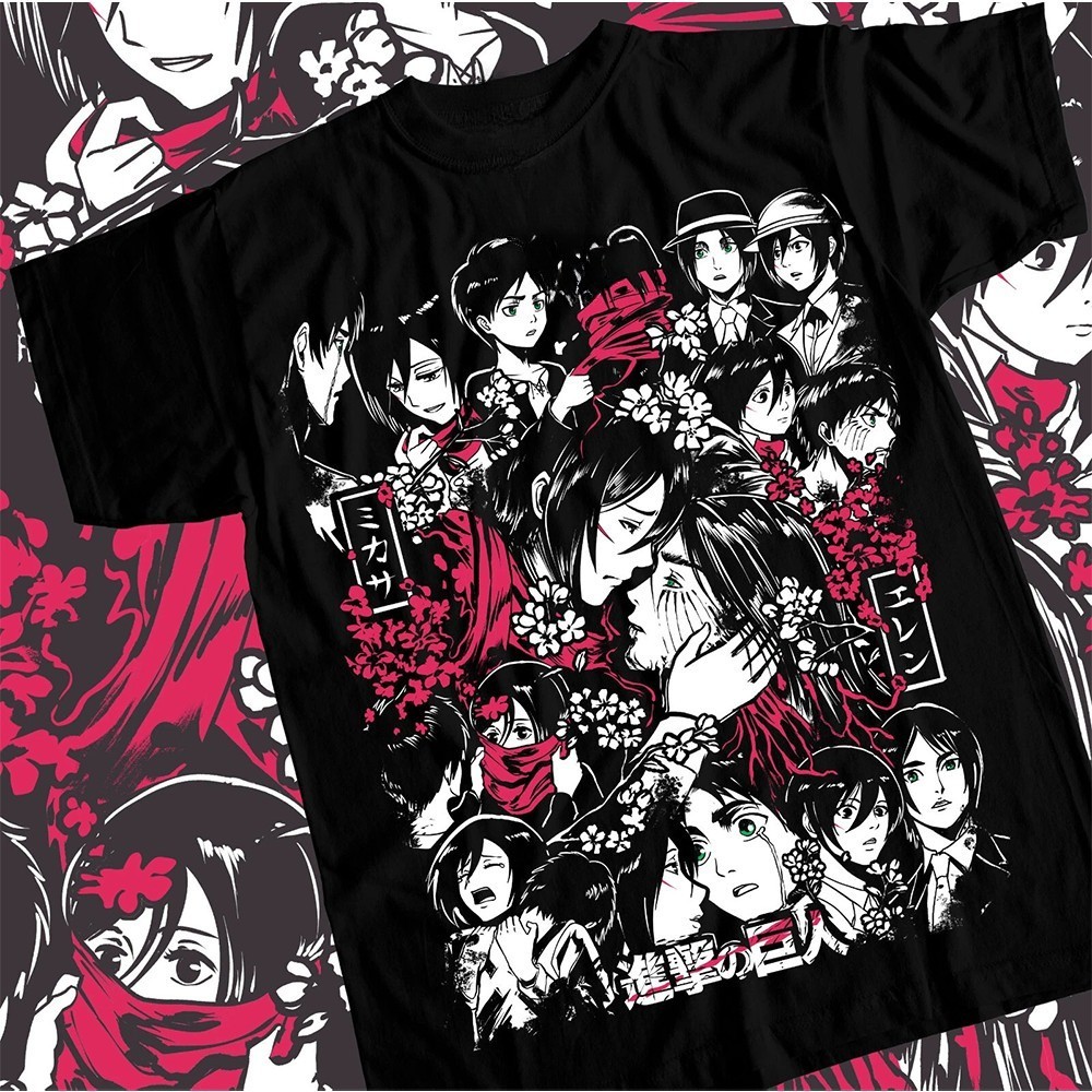 [Camiseta Premium em Algodão Puro]BOW Camiseta Masculina Feminina Estampa Attack on Titan Personagens Unissex Streetwear