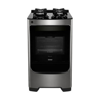 Fogão Consul 4 Bocas cor Inox com Mesa de Vidro e Grade de Ferro Fundido - CFO4VAR