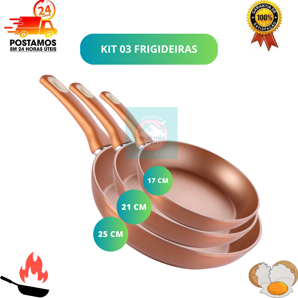 Kit 1 / 2 / ou 3 Frigideiras Antiaderente Grande Cerâmica Não Gruda Não Vai Óleo Utensilio Domestico Cozinha Dieta