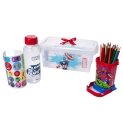Kit Vingadores Avengers Caixa Garrafa Adesivo Organizador Duplo Volta às Aulas Material Escolar Presente Plasútil