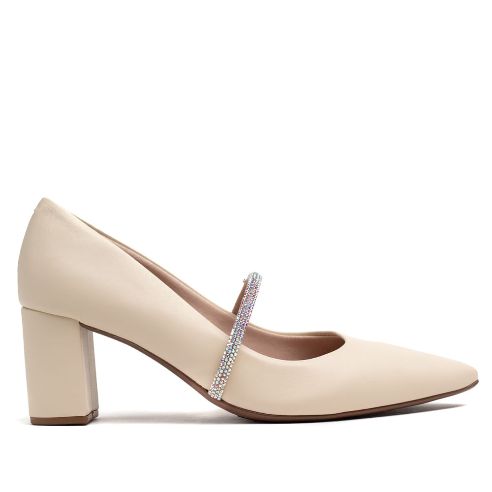 Sapato Feminino Beira Rio Com Tira de Strass Creme