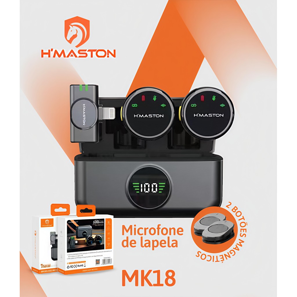 Microfone de Lapela Profissional Sem Fio Redondo Magnético Com Cancelamento de Ruído Hmaston MK18/19