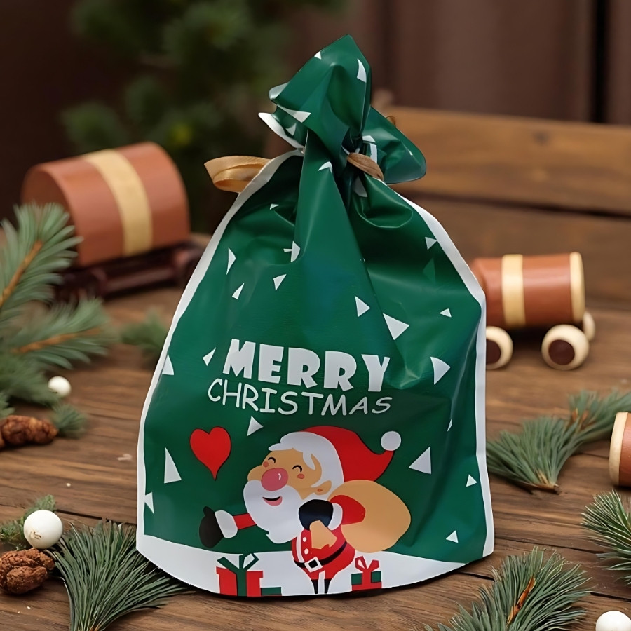 Saco Para Presente Decorado - Papai Noel Coração Verde - 12x18cm - 50 unidades - Rizzo em Oferta na Shopee