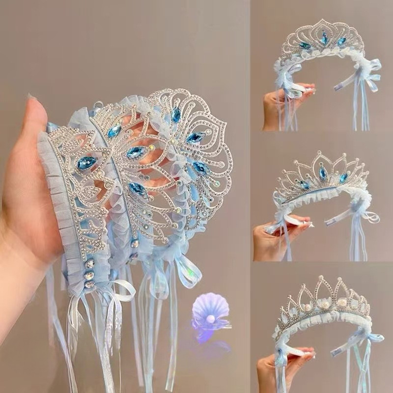 Princesa Bandana Dia Das Crianças Tiara Coroa Menina Congelado Grampo De Cabelo Aniversário Acessório em Oferta na Shopee