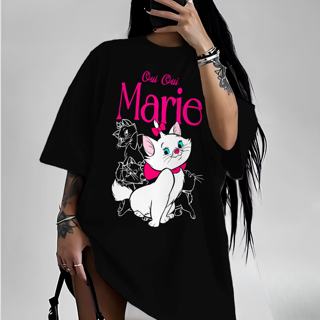 [Camiseta Premium em Algodão Puro]SISI Camiseta Oversized Feminina Marie Gatinha Delicada Pink Meiga Gringa Estilosa