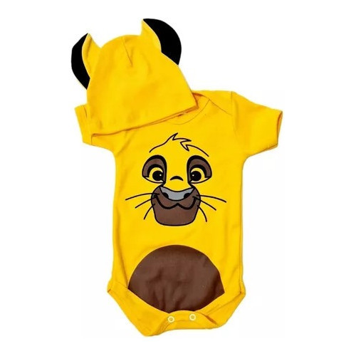 Body Bebê  Infantil Personagem Temático Bebê-Simba Com Touca Bori 100% Algodão