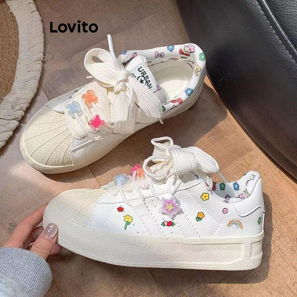 Lovito Tênis casual liso para mulheres LFA42458