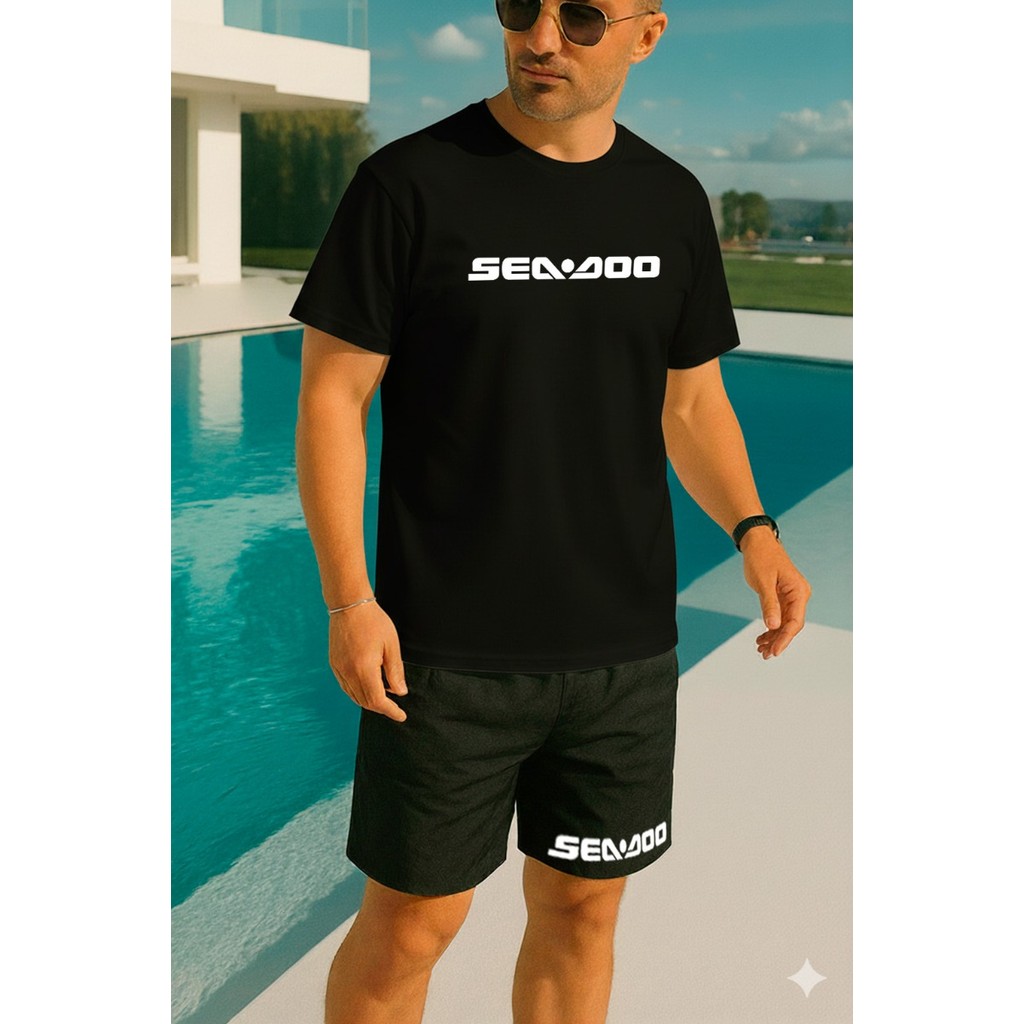 2 Peças Conjunto Camiseta Bermuda Seadoo Kit Casual Lançamento de Verão Exclusivo