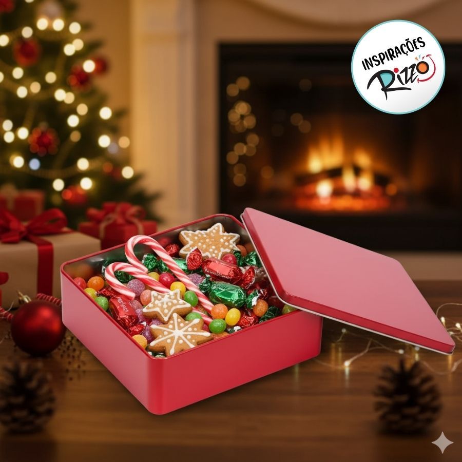 Lata de Metal Quadrada - Vermelho - 19,5x19,5x5,5cm - 1 unidade - Rizzo