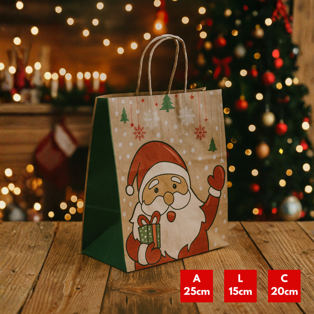 40 SACOLAS NATAL KRAFT SANTA CLAUS 20X15X25CM 2223 (LC) NATAL 2025 (CHOCO)