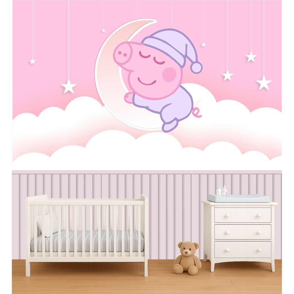 Peppa Pig Baby + Ripado Papel de Parede Painel Adesivo PAREDE COMPLETA