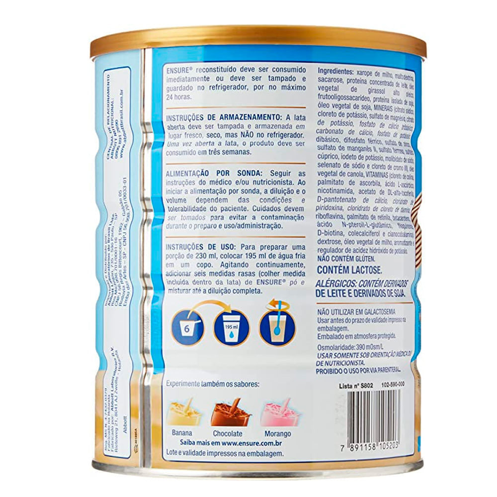 Detalhes do Ensure Baunilha Suplemento Alimentar 850g
