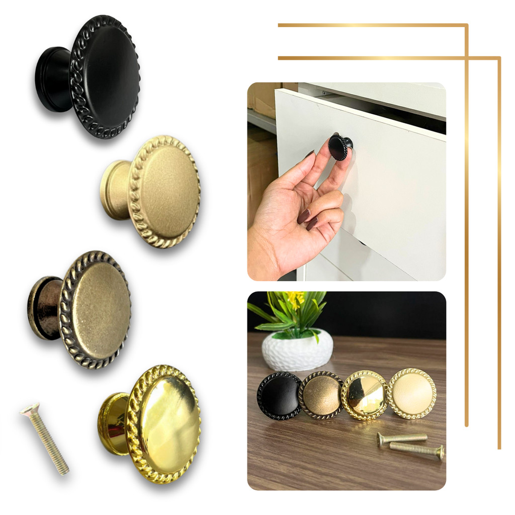 6 Puxador Ponto em Metal de Alta Qualidade Dourado Fosco Ideal p/ Gavetas/Armários e Portas em Oferta na Shopee
