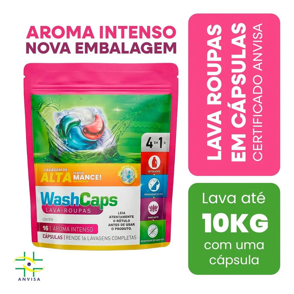 Washcaps Lava-roupas 4x1 Aroma Intenso com 16 Unidades