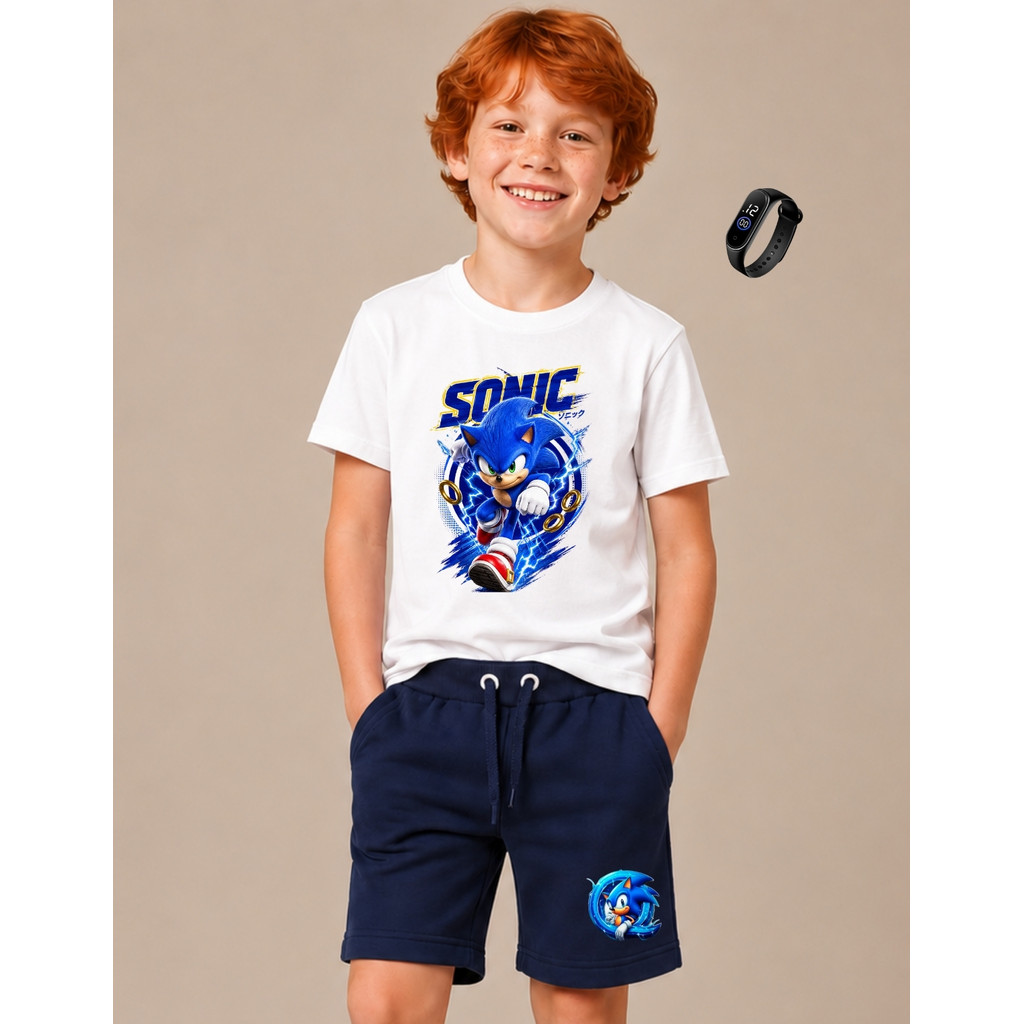 Detalhes do Conjunto de meninos infantil masculino camiseta e short com relógio personagem 4 ao 16