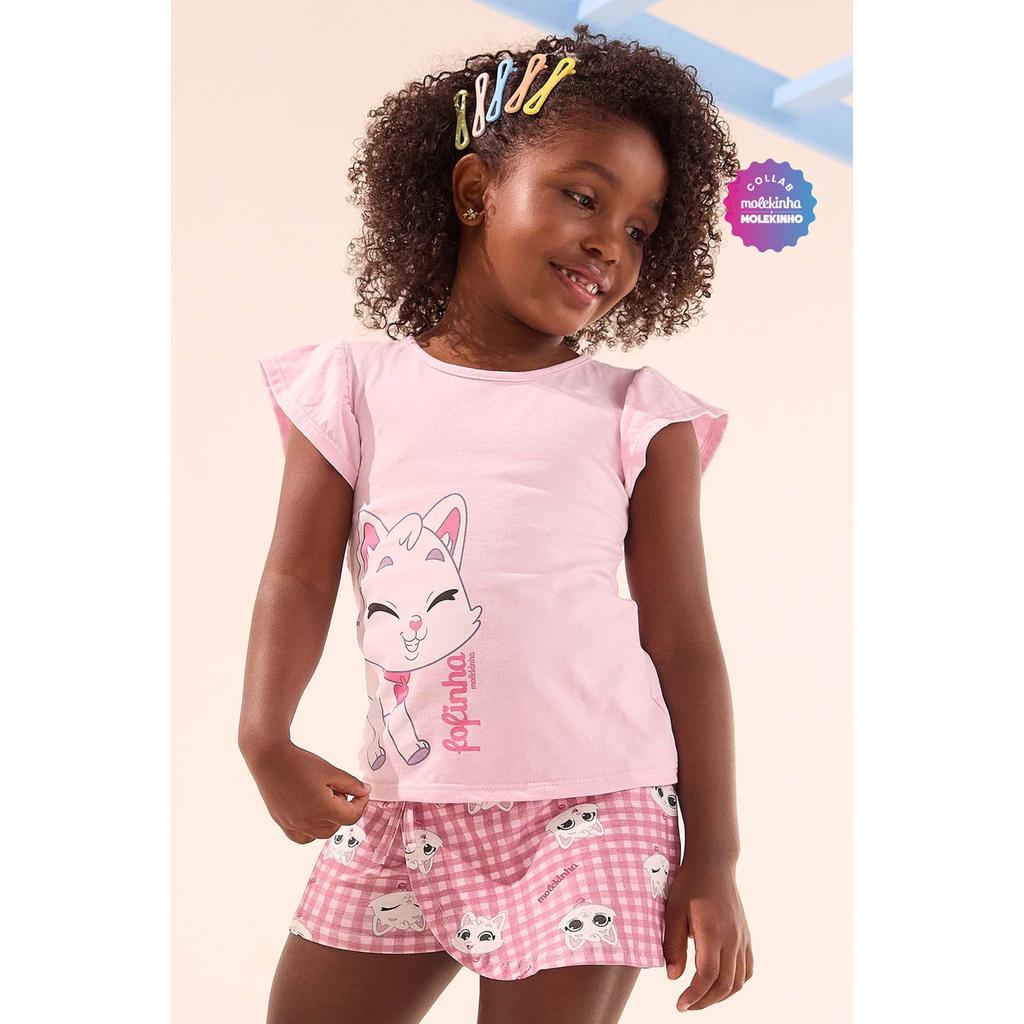 Conjunto Curto Infantil Menina Xadrez Elian Rosa