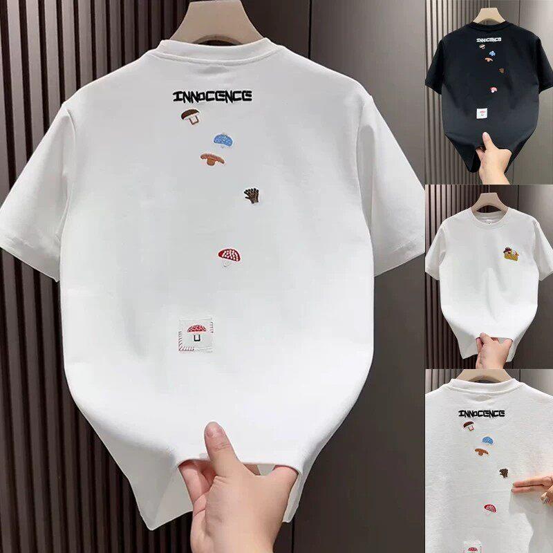 Camiseta masculina verão novo estilo Casual meia manga luz luxo Street Wear cogumelo bordado de manga curta moda na moda