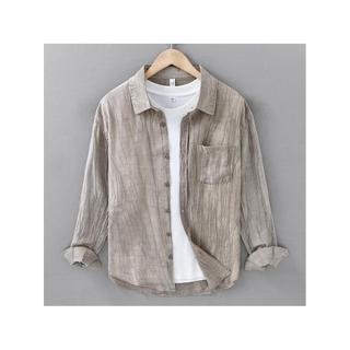 Novo estilo 5 primavera novo estilo Ramie Tencel camisa Casual masculina de manga comprida solta Retro camisa de linho e