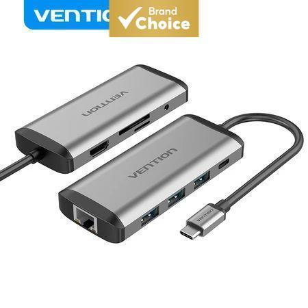 Vention 9-em-1 HUB USB-C Estação de acoplamento Tipo-C 4K HDMI RJ45 Gigabit Lan 100W PD Leitor de cartão SD/TF Adaptador