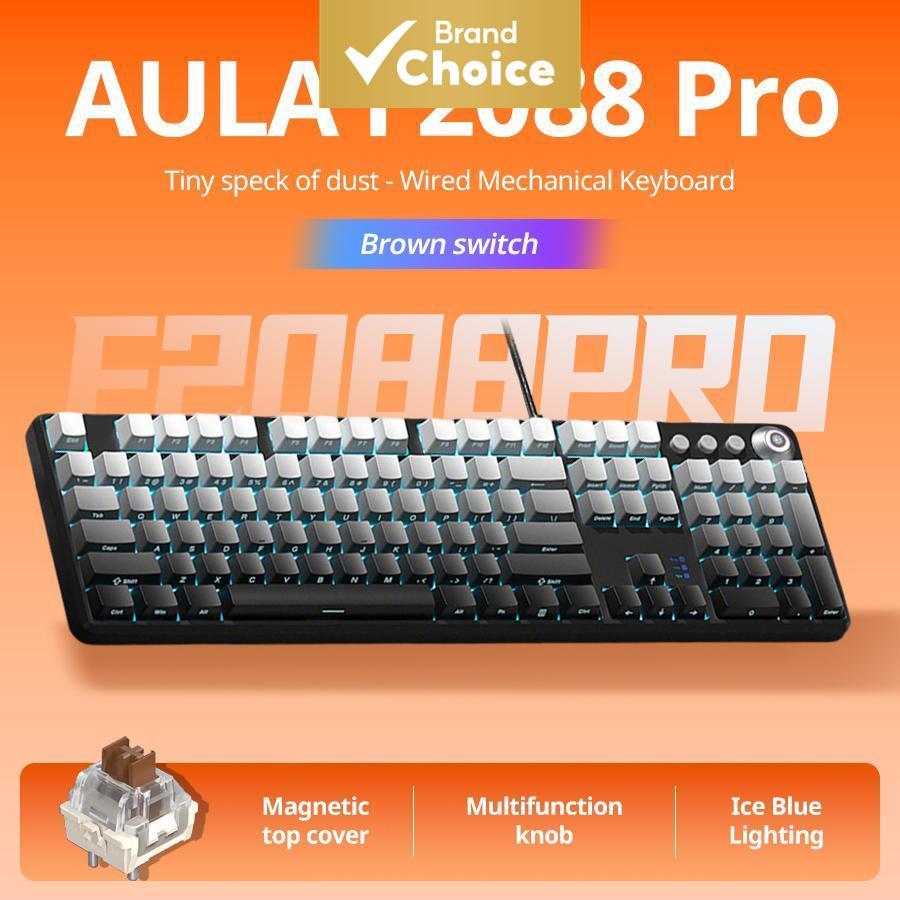 Teclado Mecânico AULA F2088pro – 108 teclas com design gradiente impresso na lateral e switches marrons; teclado para