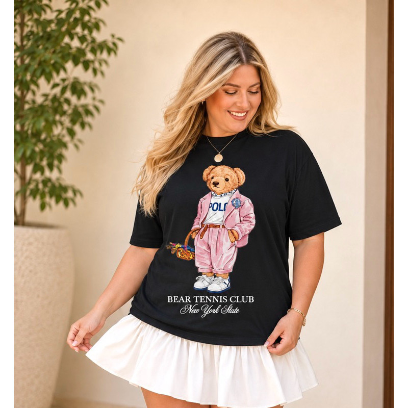 Camiseta Feminina T Shirt Urso Estampa Premium Algodão Casual Confortável Tendência