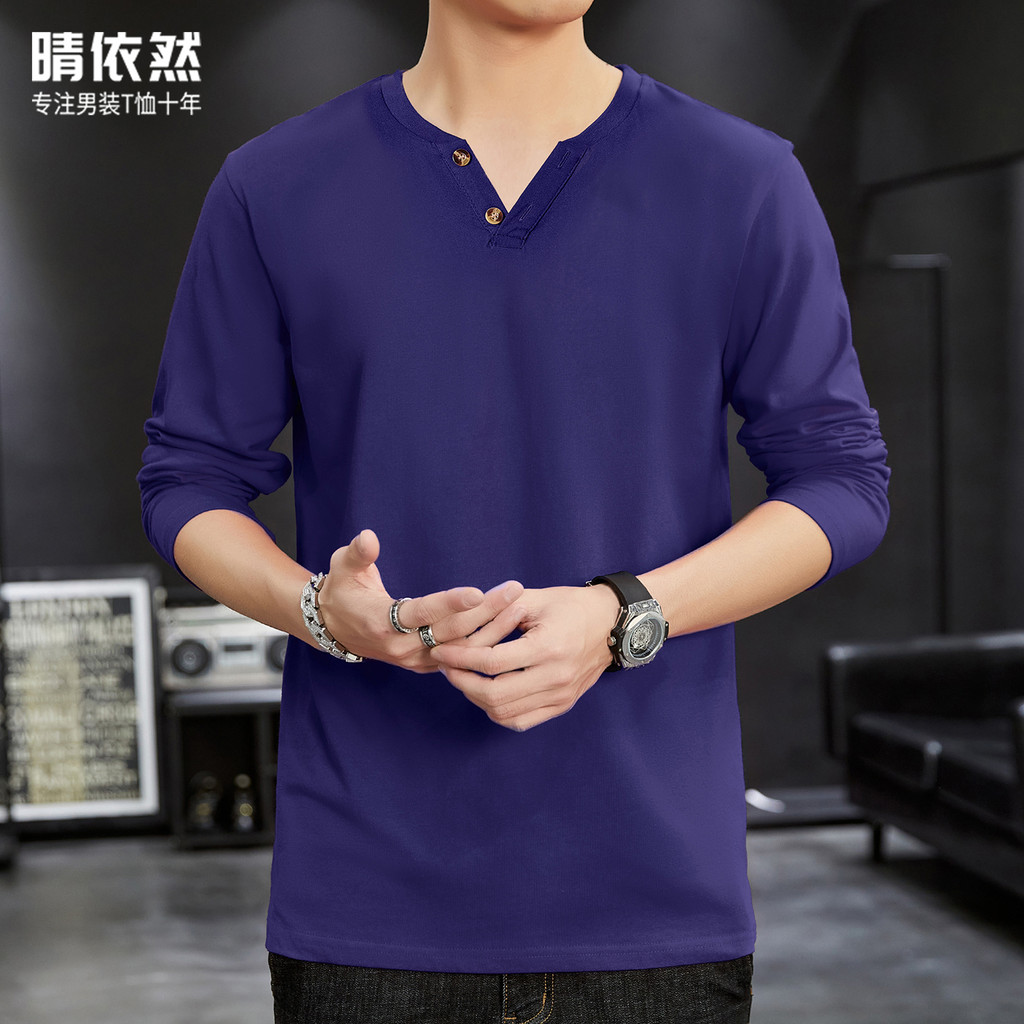 2026 primavera juventude botão estilo manga comprida camiseta masculina puro algodão camiseta masculina interior superio