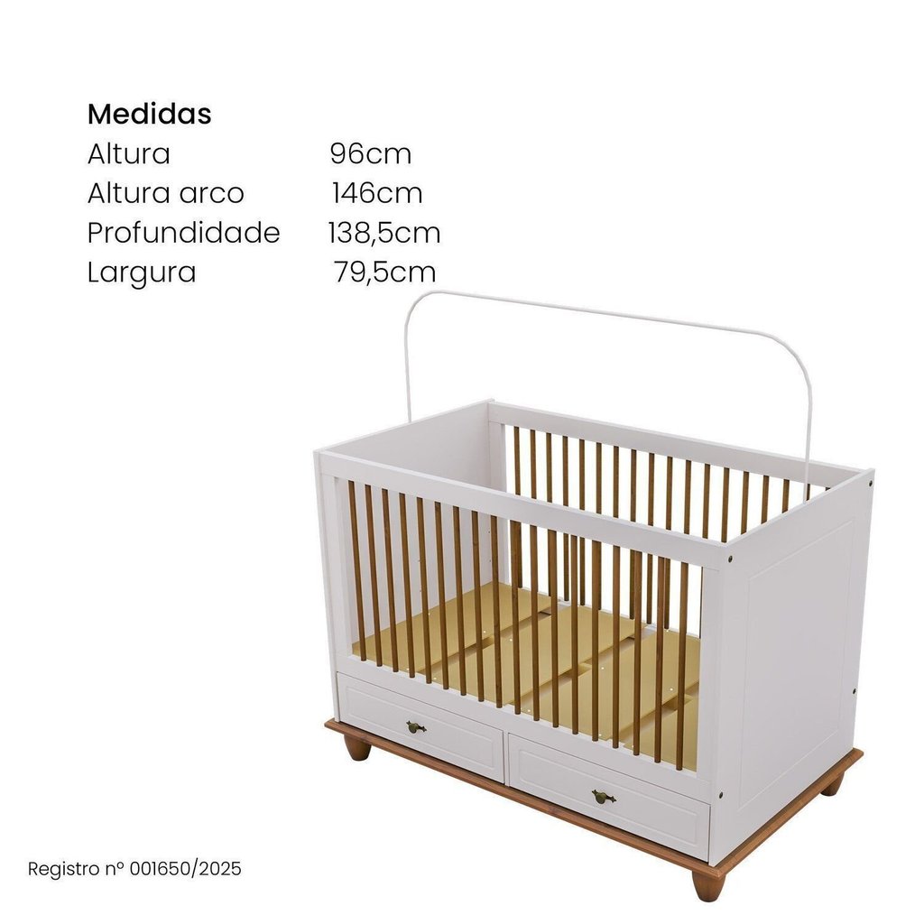 Berço Vira Cama em MDF 96cm x 79,5cm Joy Branco/Off White/Nogueira