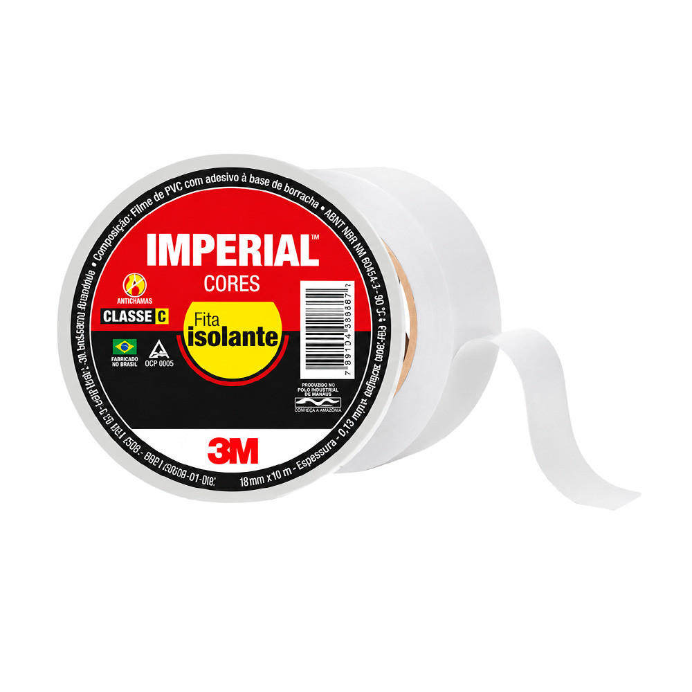 Fita Isolante Branca 18mm x 10m 3M Imperial Cores HB004298004