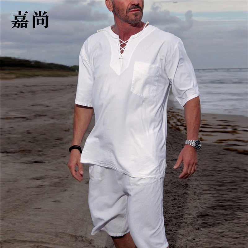 2025 Camisa de verão Calças de praia estampadas Top masculino Casual praia algodão terno masculino20260709
