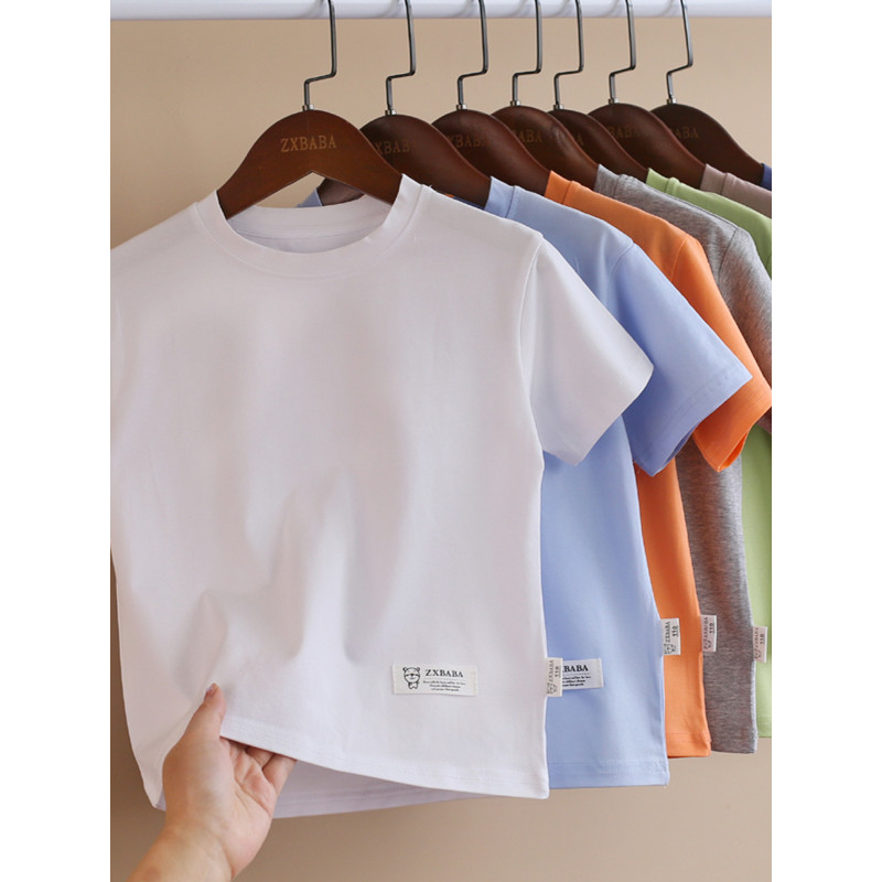 Crianças gelo porcelana algodão de manga curta camiseta estilo verão meninos meninas fino meia manga em torno do pescoço