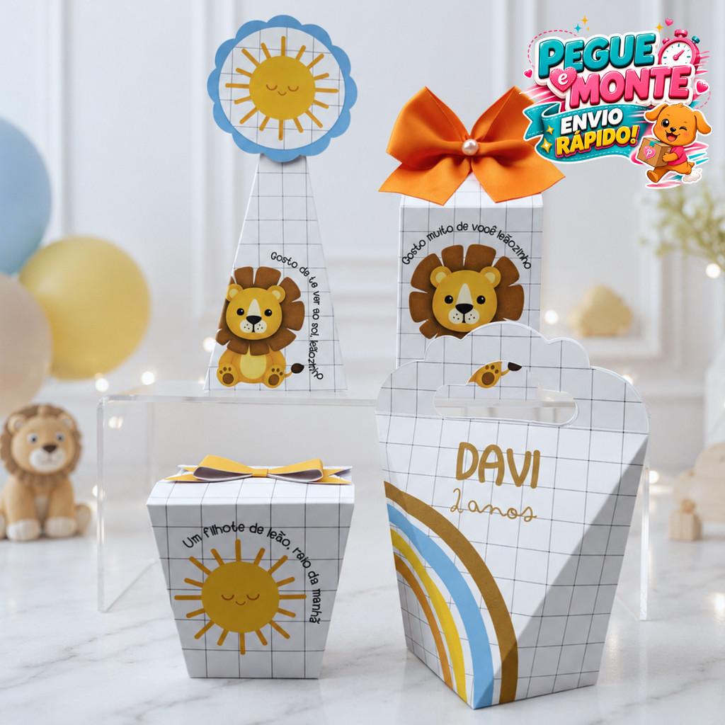 Kit Caixas Leãozinho | Lembrancinhas Personalizadas | Caixinhas para Festa Infantil | Aniversário